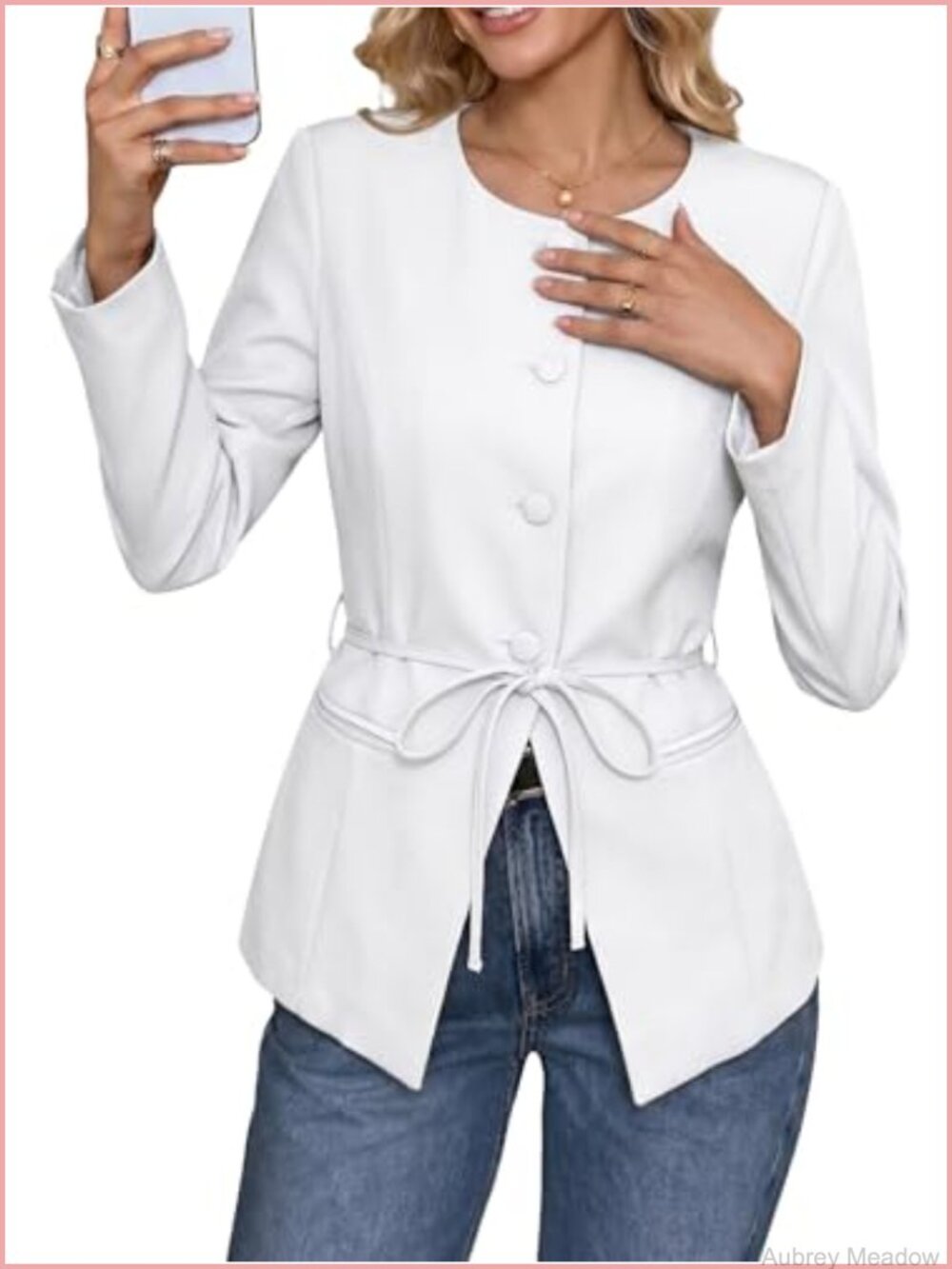 Lightweight Women's Blazer - Business Casual Work Jacket with Pockets Belt